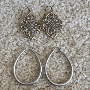 Intricate Gold and Silver Earrings Set of Two